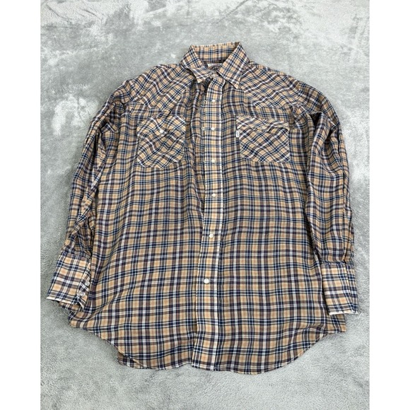 Vintage Levi's Big E Long Sleeve Pearl Snap Shirt Men's Size Large Yellow - Picture 1 of 9